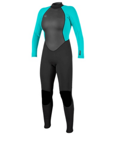 O'NEILL REACTOR-2 3/2MM BACK ZIP WETSUIT - BLACK & LIGHT AQUA