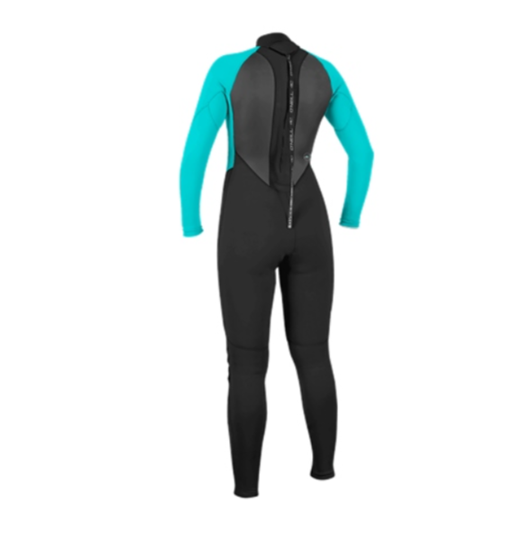 O'NEILL REACTOR-2 3/2MM BACK ZIP WETSUIT - BLACK & LIGHT AQUA